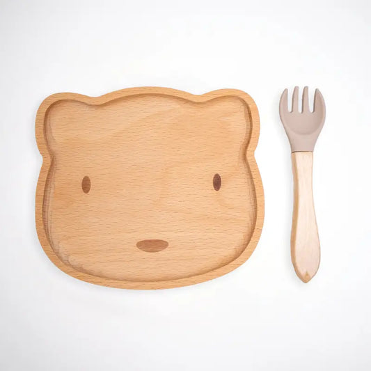 Assiette Ours de table pour enfant avec fourchette beige personnalisable Bake Affair GmbH