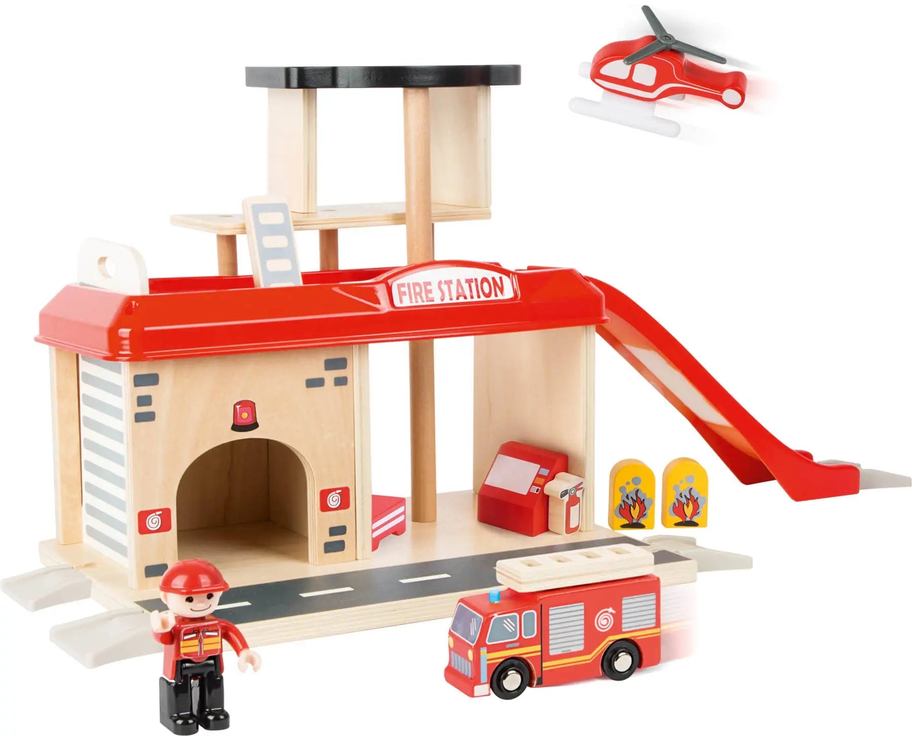 Caserne de pompiers personnalisée en bois et ses accessoires small foot