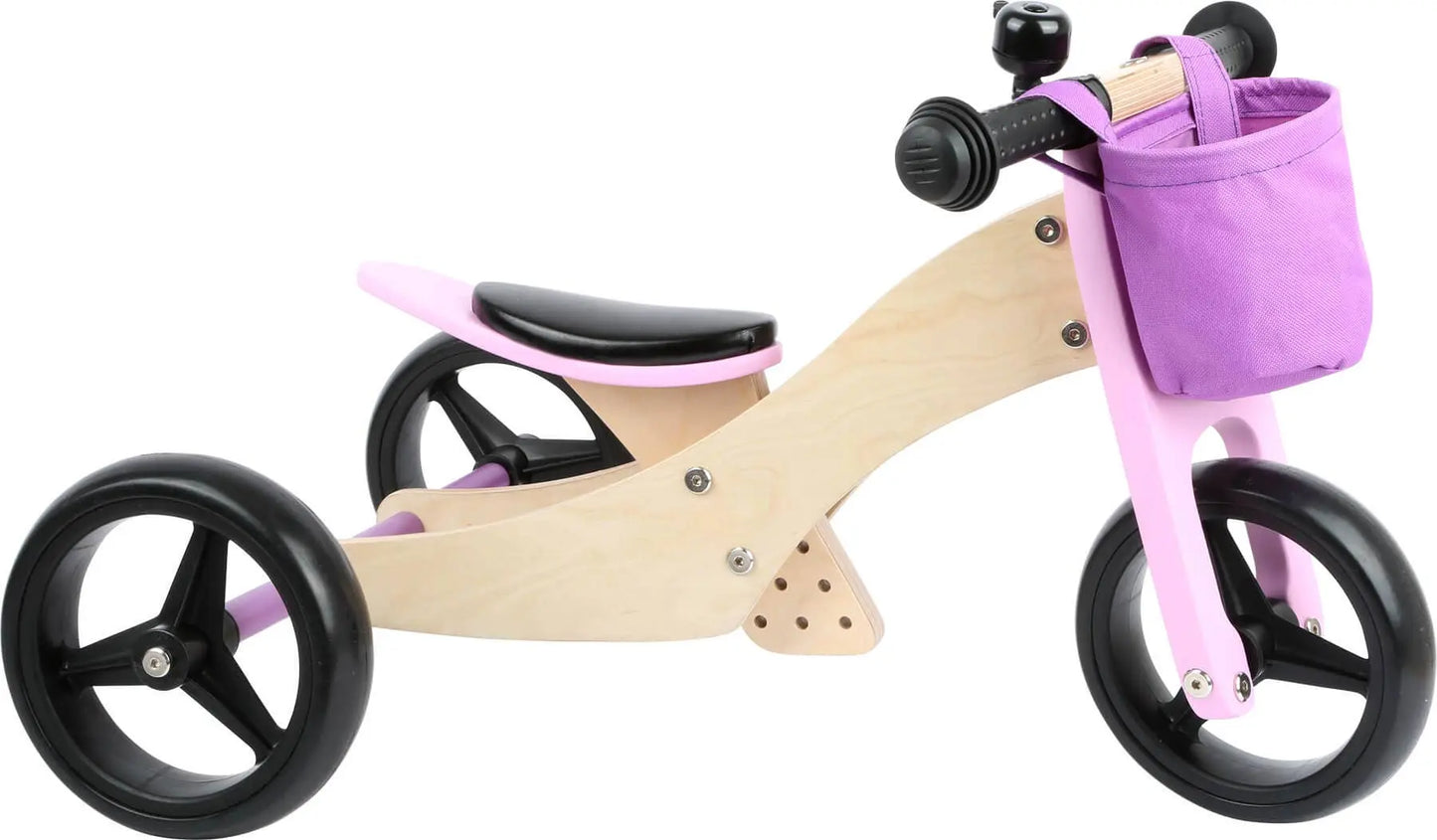 Draisienne personnalisable en bois -Tricycle 2 en 1 Rose small foot