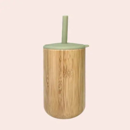 Verre personnalisable avec couvercle et paille - Vert pastel cap bambou